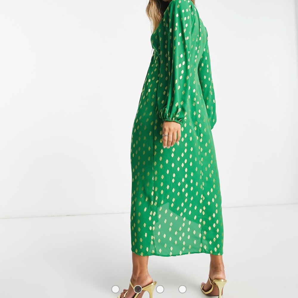 VILA Green Dress with Gold Accents - Picture 4 of 9